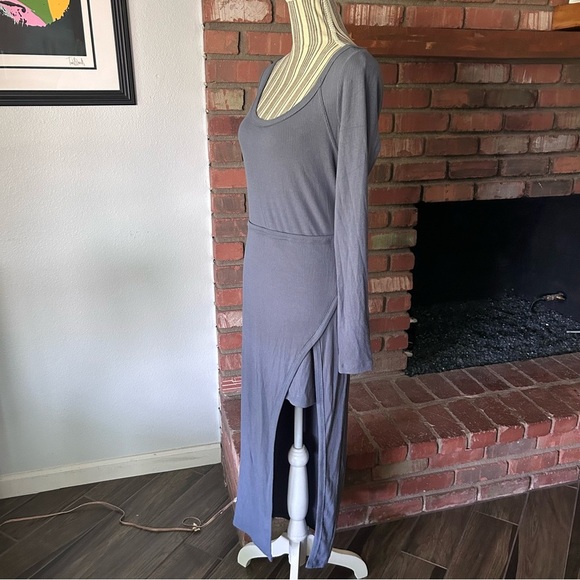 Anthropologie Daily Practice Faux Wrap Midi Dress in Steel Blue Ribbed Sz S - Picture 5 of 10